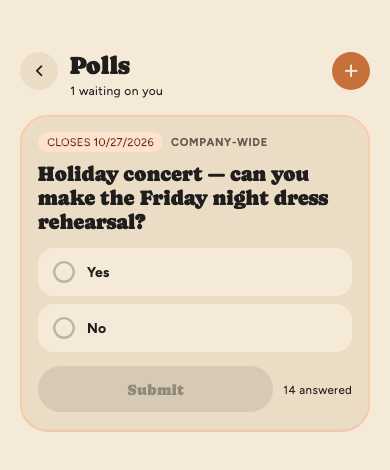 A poll waiting on you with Yes and No options and a Submit button.